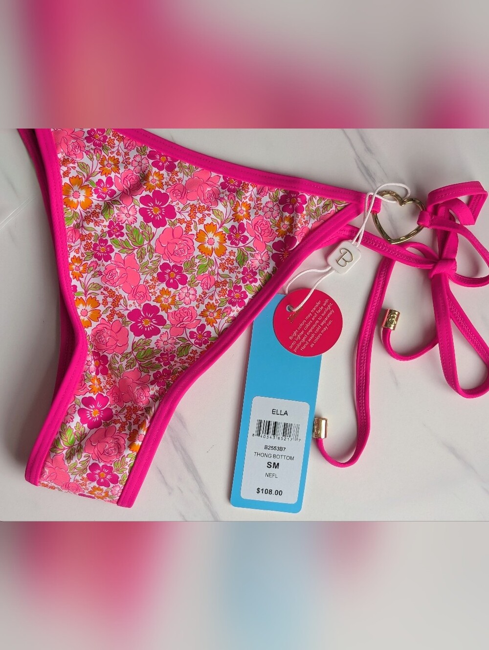 NWT Beach Bunny Ella Floral Bikini Set Pink Bandeau Heart Hardware Small - Picture 7 of 10
